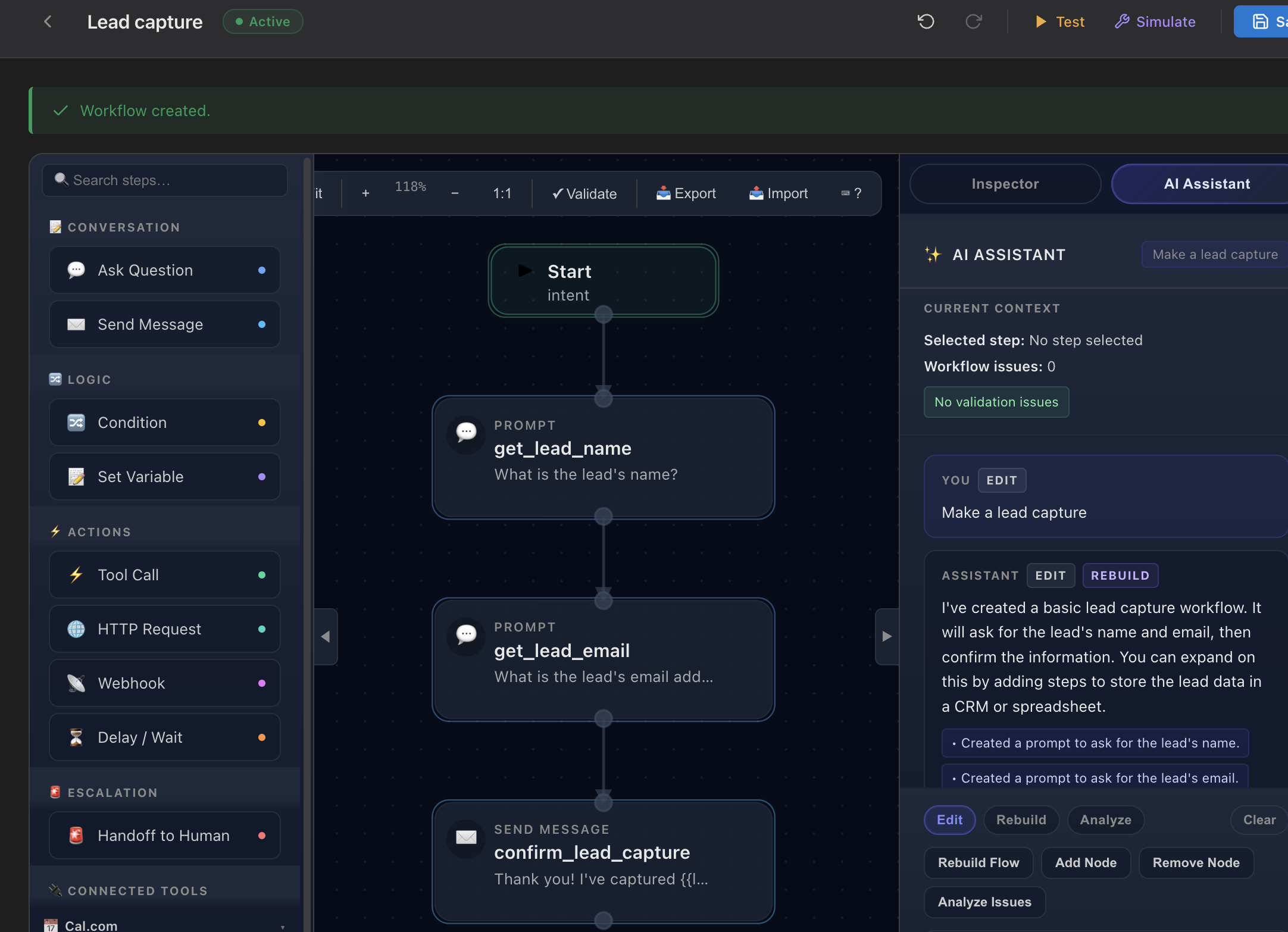 Visual Editor • AI Builder • Triggers