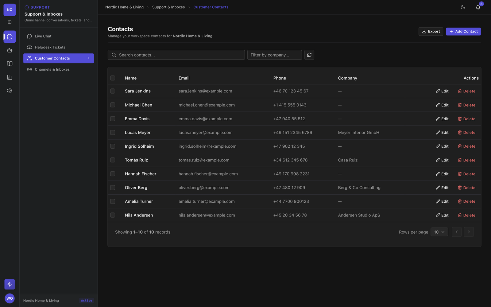 Contact profile with full customer history in Indexu